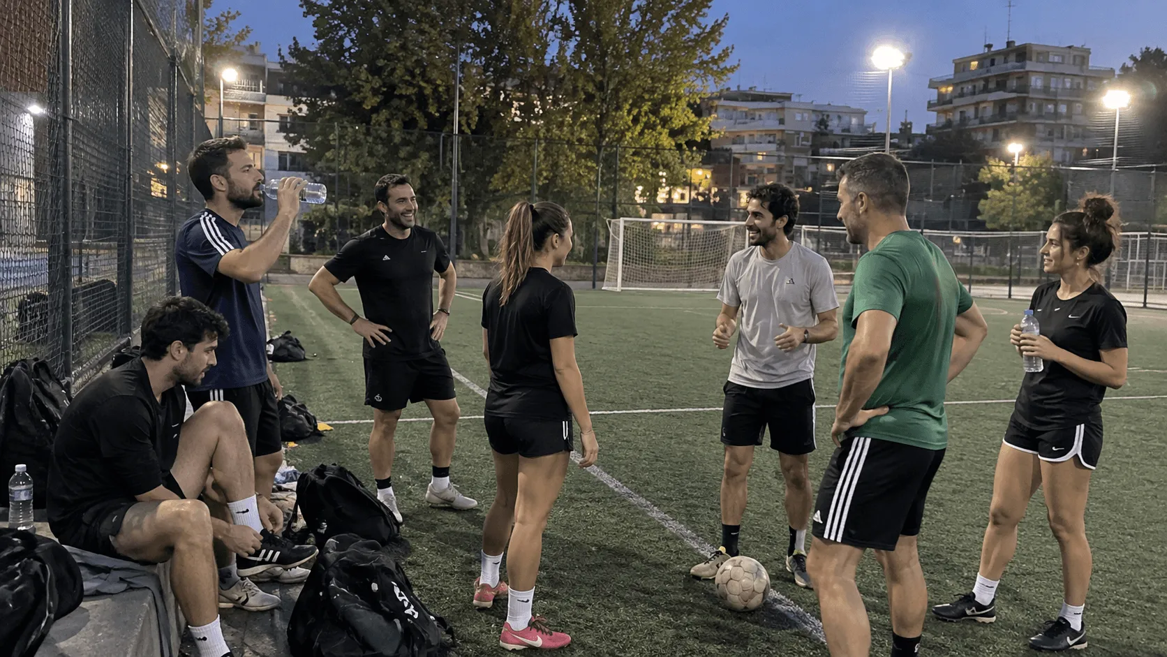 Participants relaxing after a local football session