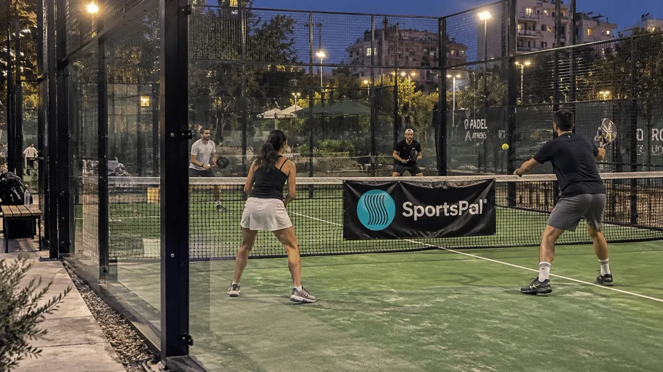 SportsPal participants playing a doubles padel match
