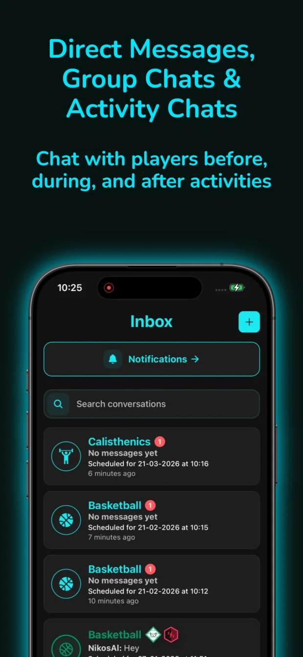 SportsPal: message people and activity groups