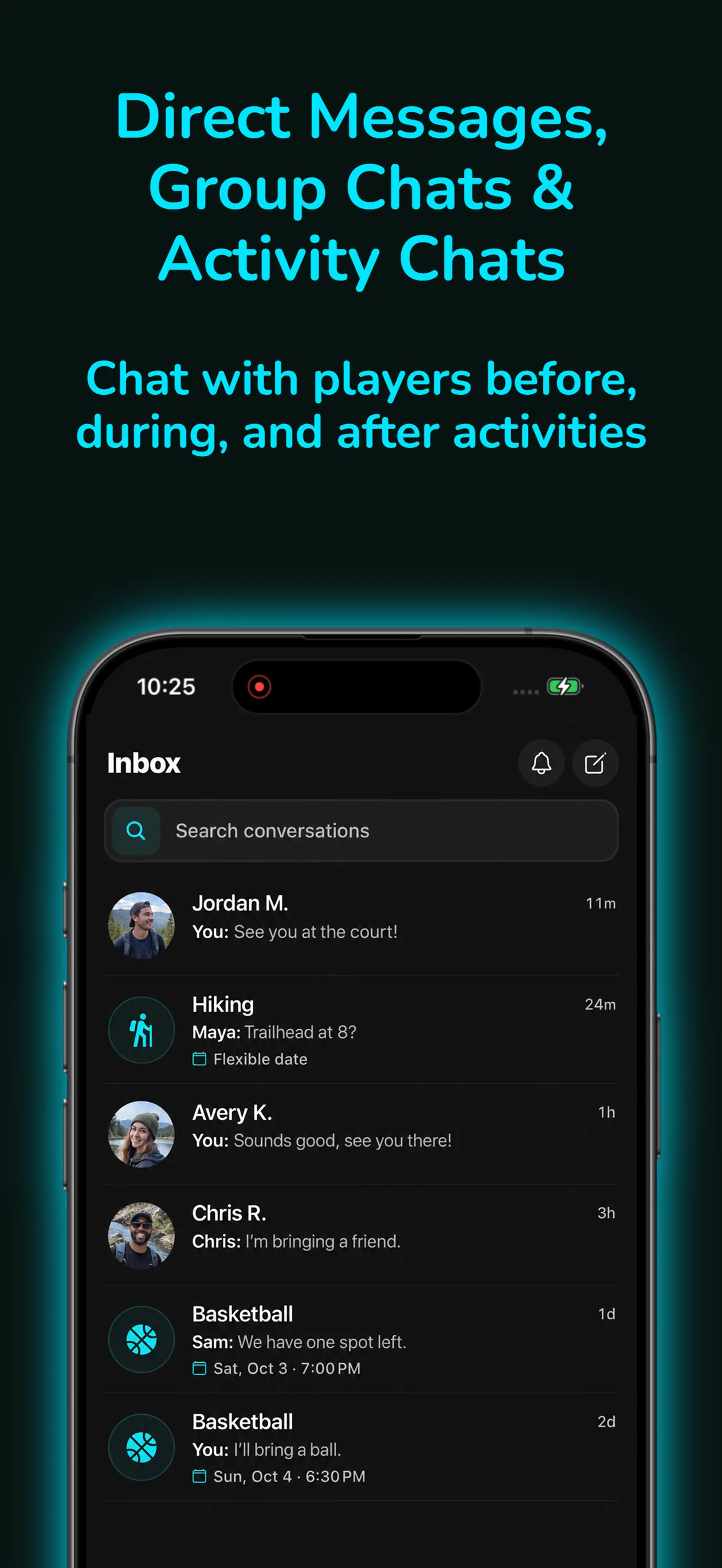 SportsPal: message people and activity groups
