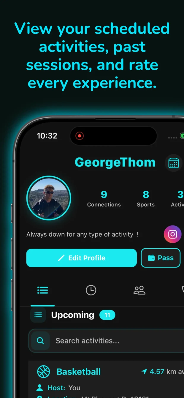 SportsPal: see your profile and scheduled activities