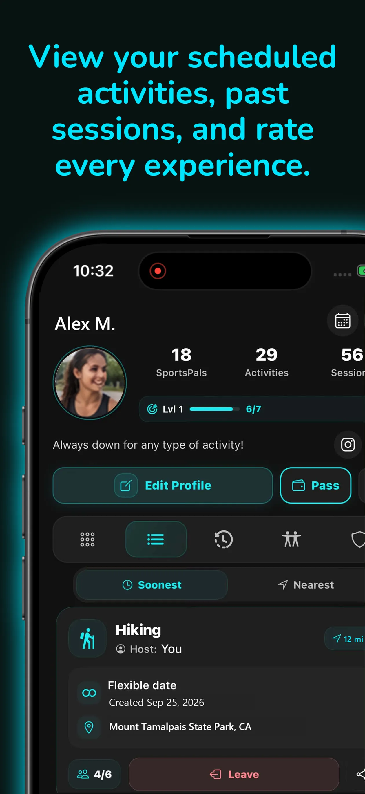 SportsPal: see your profile and scheduled activities