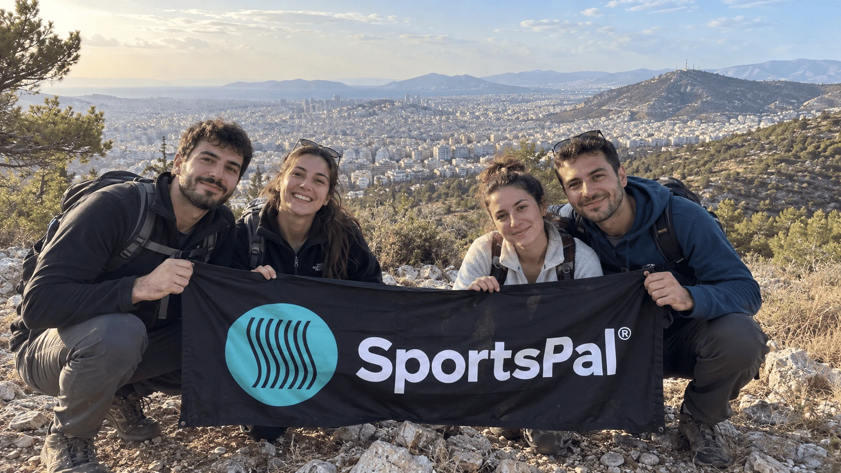 Τέσσερις πεζοπόροι με θέα την Αθήνα