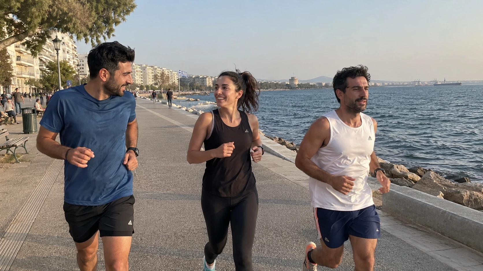 Τρεις δρομείς στην παραλία της Θεσσαλονίκης